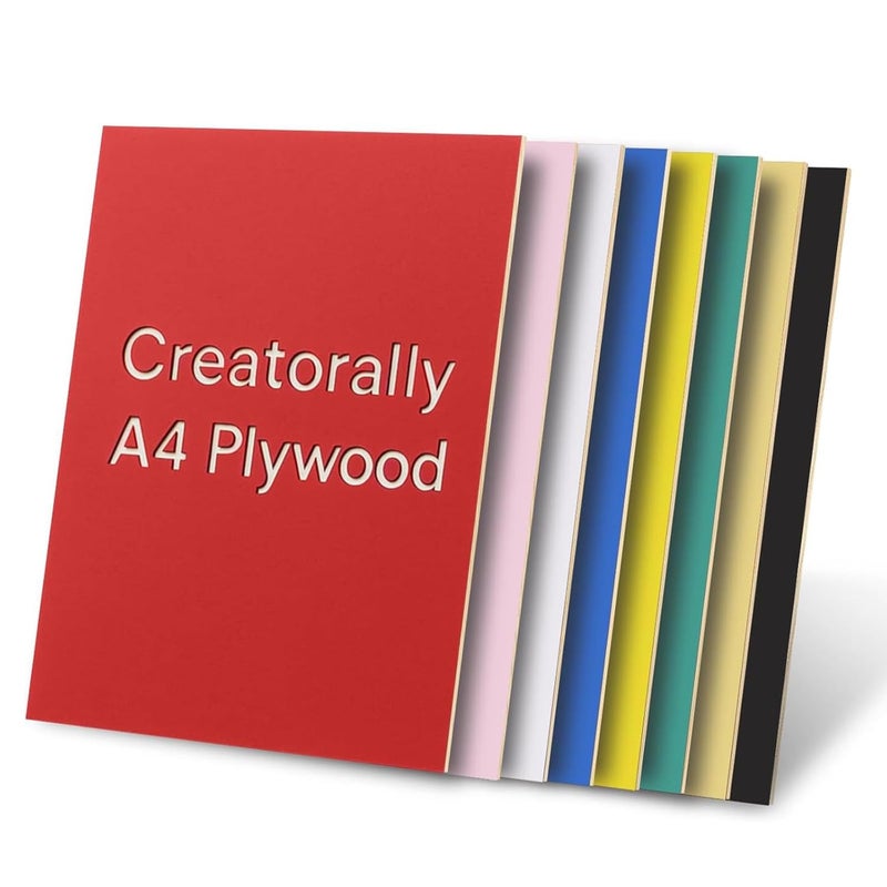 Creatorally 8 Pack Pre-Painted Colored Plywood Sheets, 11.7"x8.27"x1/8" (3mm) Basswood Boards, 8 Mixed Colors for Laser Cutting, Engraving, DIY Crafts, Home Décor, Model & Ornament Making - Image 1